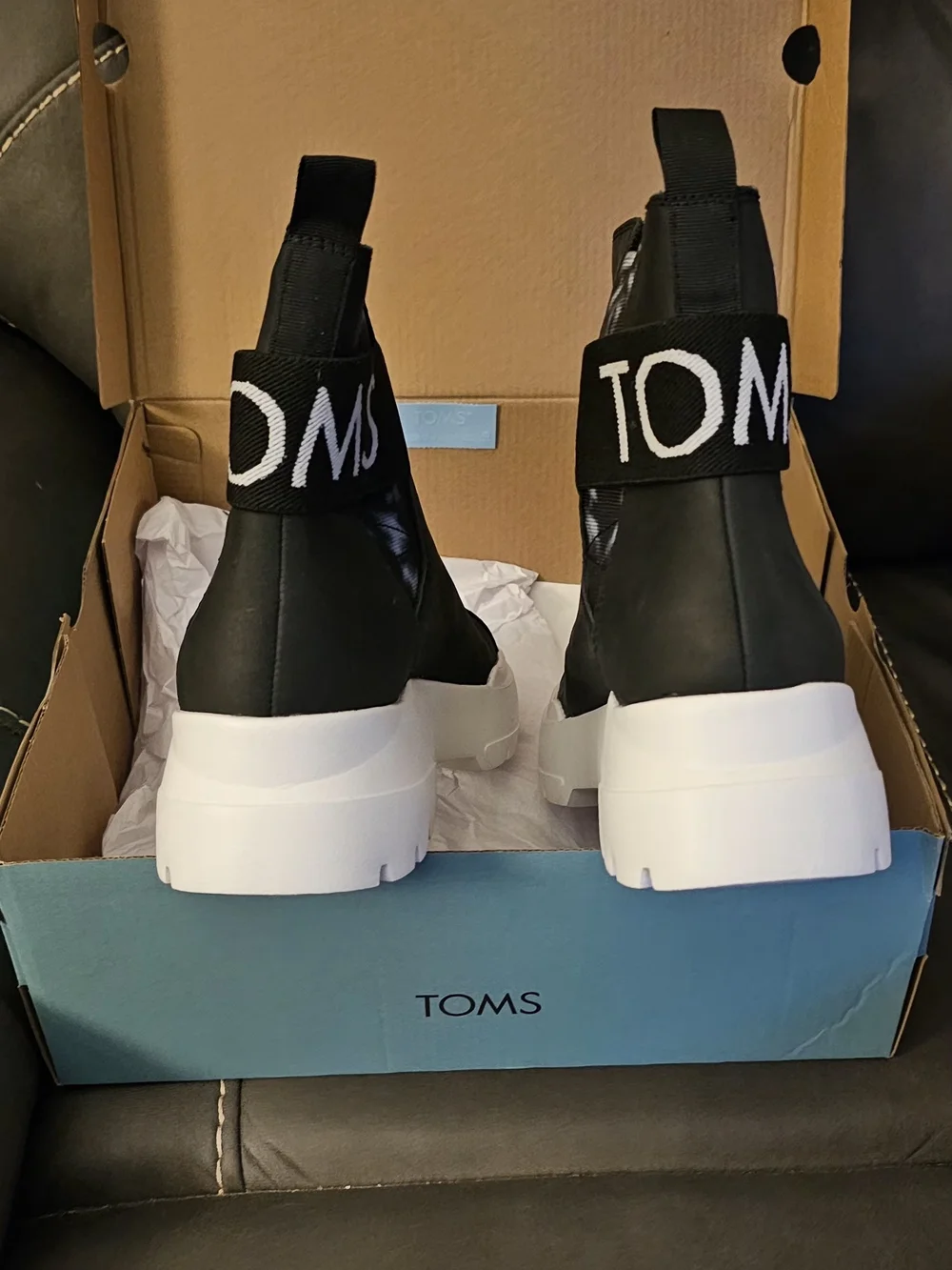 New Toms Black Ankle Booties with White Platform Sole